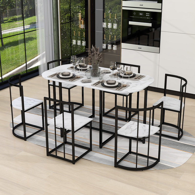 Kacyn 6 Person Dining Set White Black